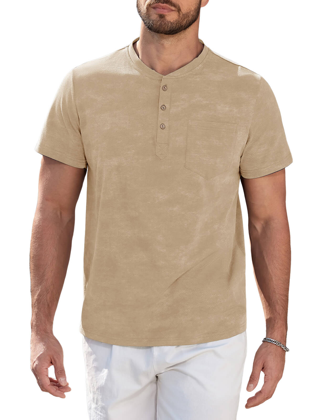 HEEKPEK Mens Henley Cotton T Shirt Button Tee with Pocket