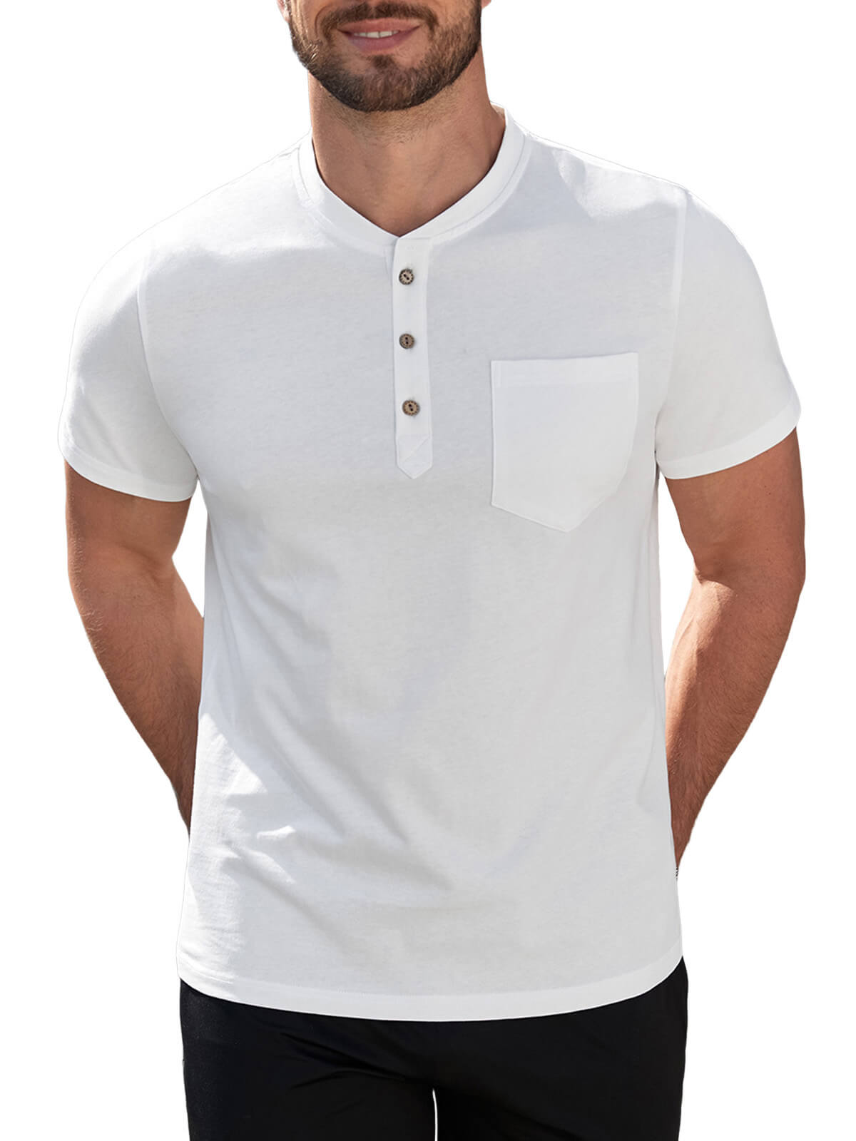 HEEKPEK Mens Henley Cotton T Shirt Button Tee with Pocket
