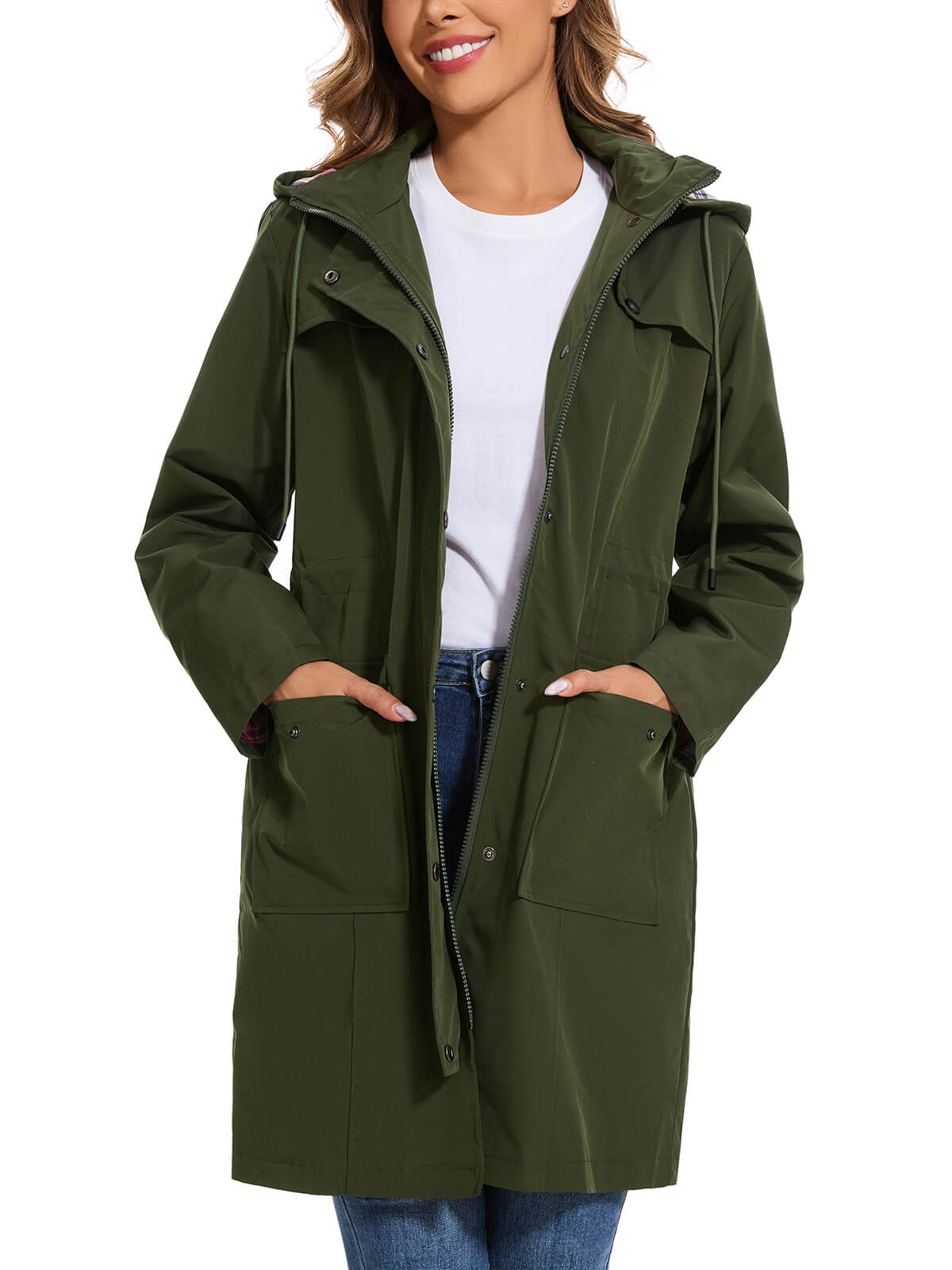 HEEKPEK Womens Long Waterproof Hooded Rain Jacket Lightweight Windbreaker Coat