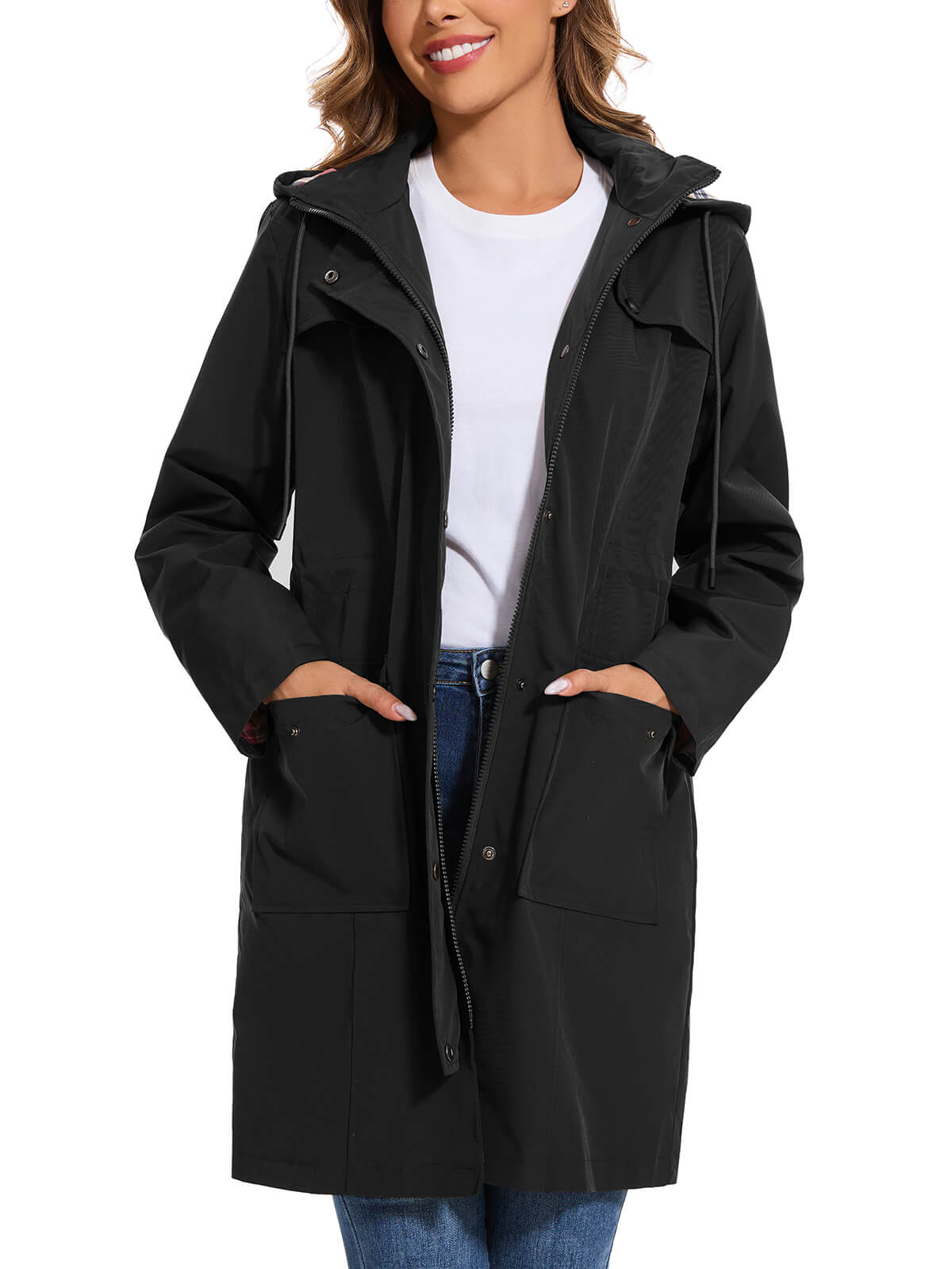 HEEKPEK Womens Long Waterproof Hooded Rain Jacket Lightweight Windbreaker Coat