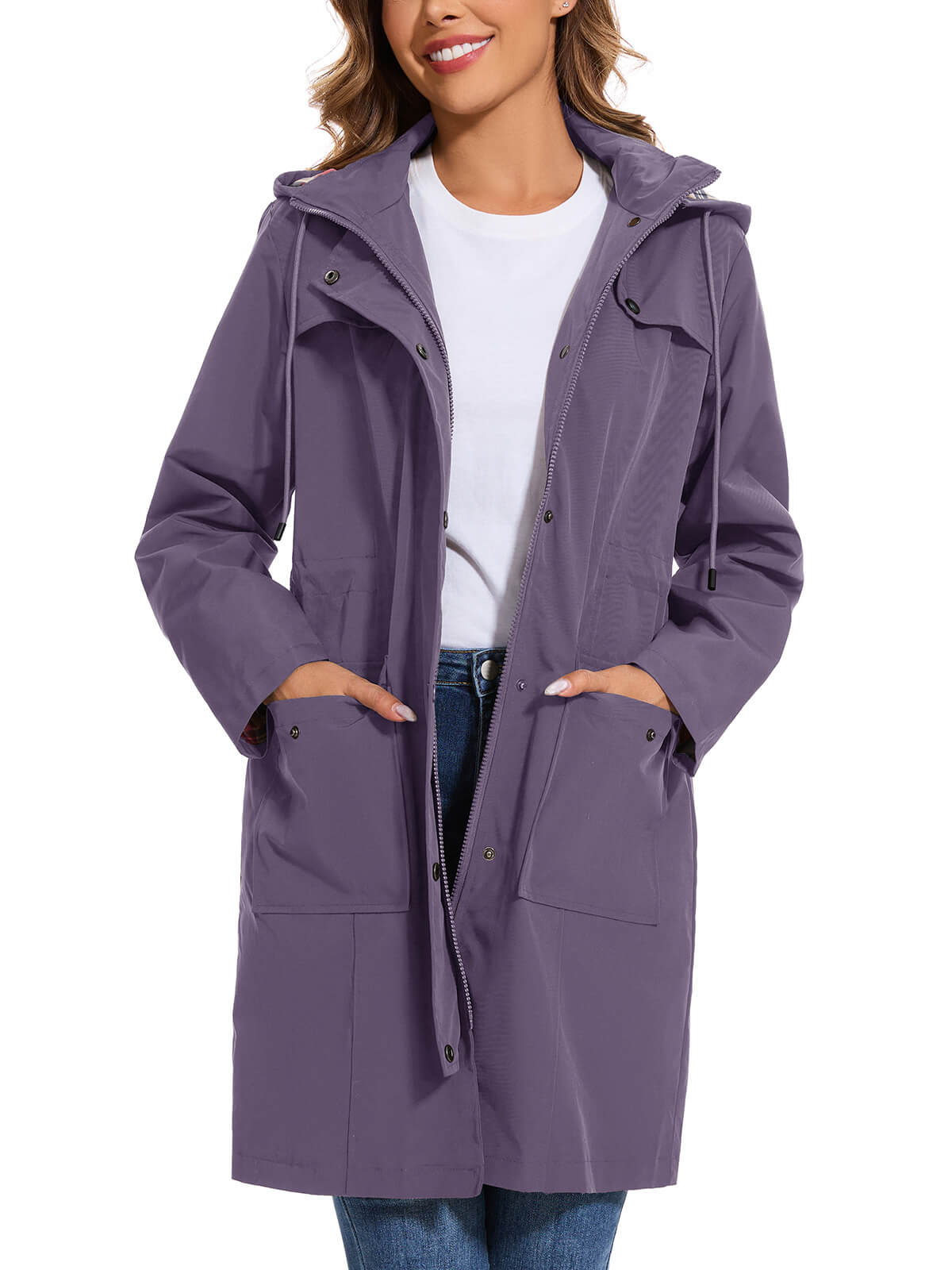 HEEKPEK Womens Long Waterproof Hooded Rain Jacket Lightweight Windbreaker Coat