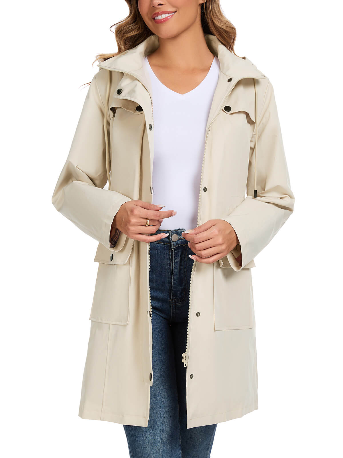HEEKPEK Womens Long Waterproof Hooded Rain Jacket Lightweight Windbreaker Coat
