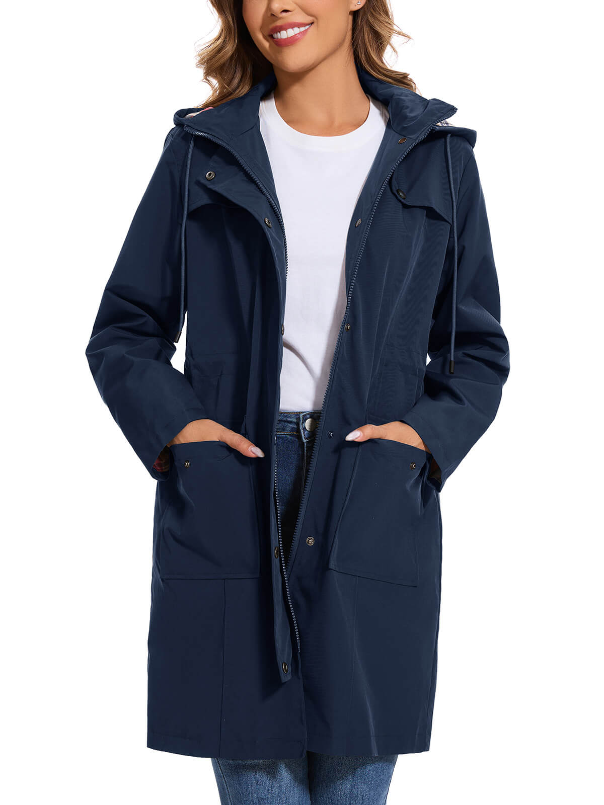 HEEKPEK Womens Long Waterproof Hooded Rain Jacket Lightweight Windbreaker Coat