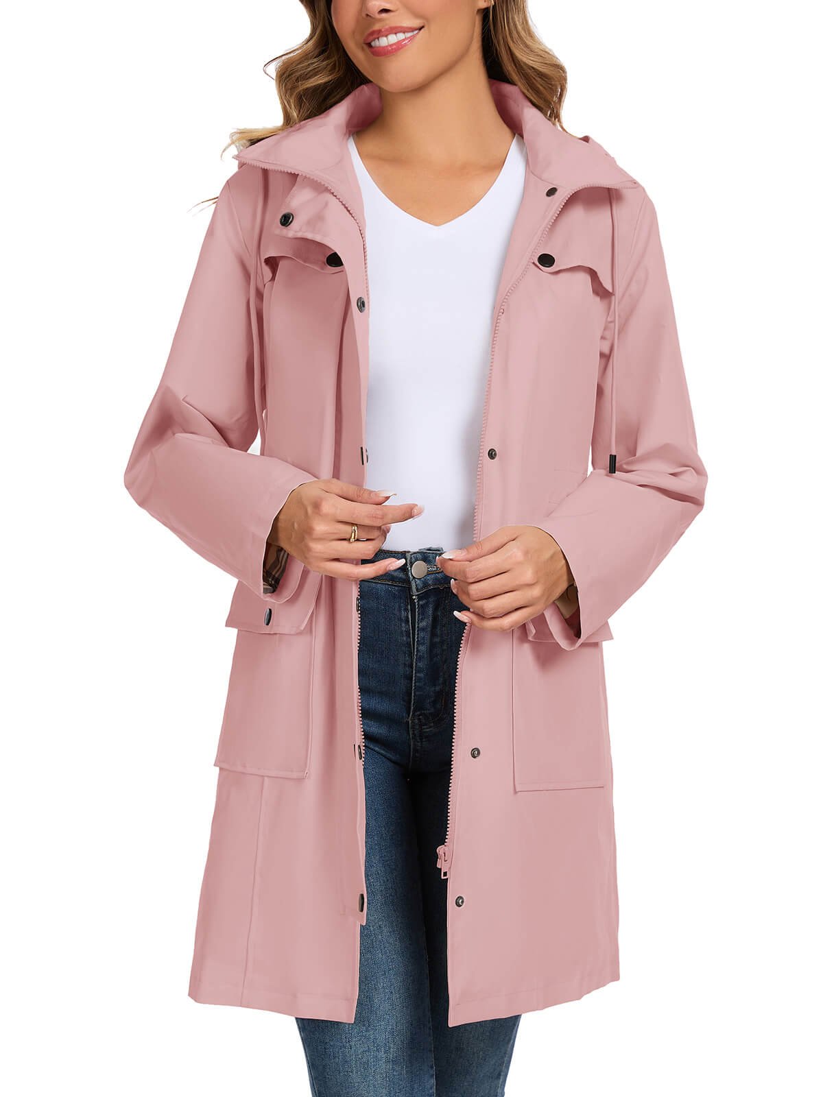 HEEKPEK Womens Long Waterproof Hooded Rain Jacket Lightweight Windbreaker Coat