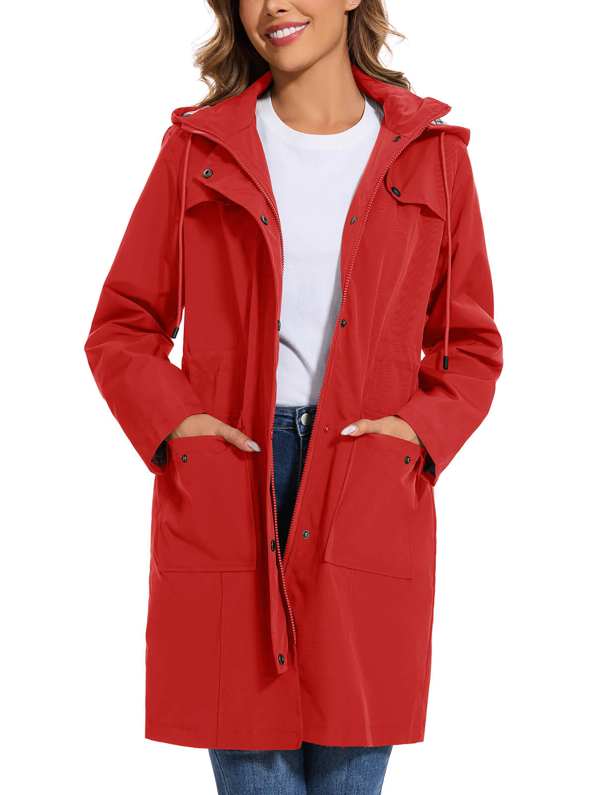 HEEKPEK Womens Long Waterproof Hooded Rain Jacket Lightweight Windbreaker Coat