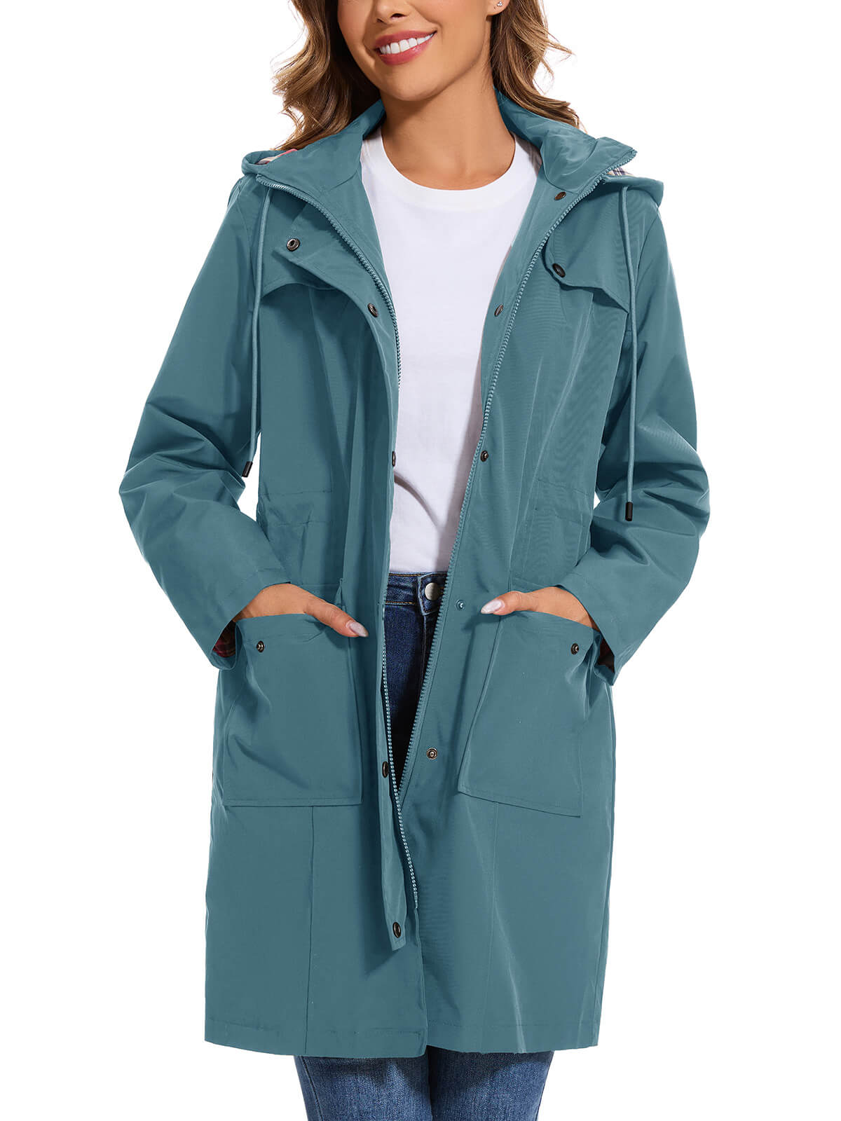 HEEKPEK Womens Long Waterproof Hooded Rain Jacket Lightweight Windbreaker Coat