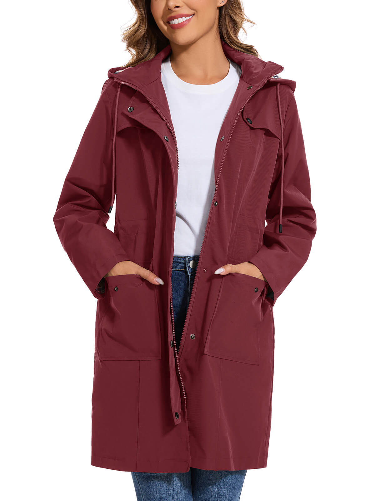 HEEKPEK Womens Long Waterproof Hooded Rain Jacket Lightweight Windbreaker Coat