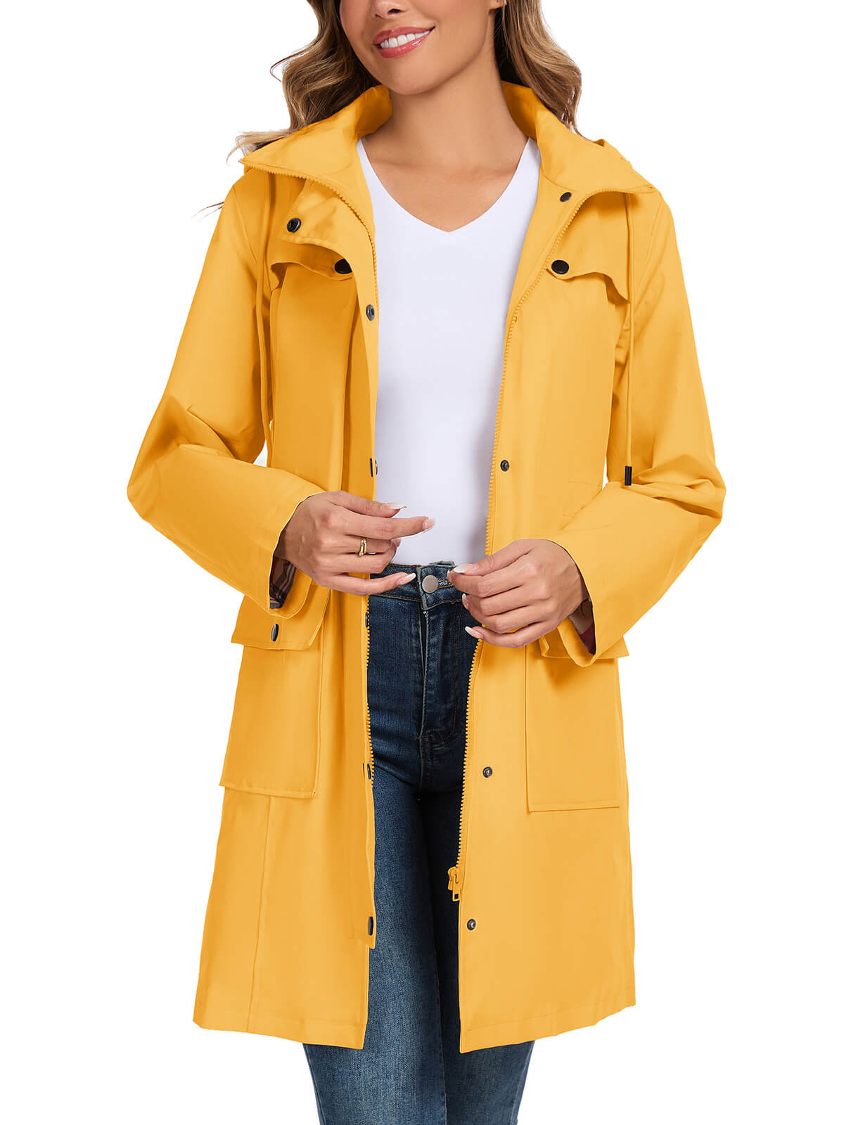 HEEKPEK Womens Long Waterproof Hooded Rain Jacket Lightweight Windbreaker Coat