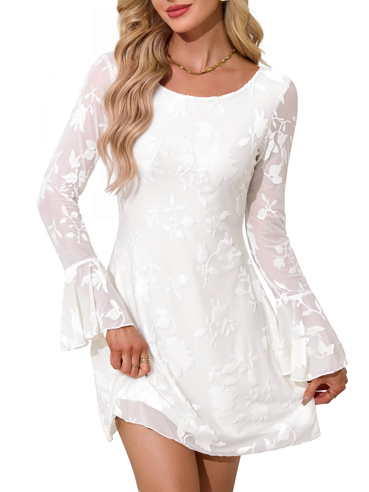 HEEKPEK Floral Flare Sleeve Round-Neck Maxi Dress