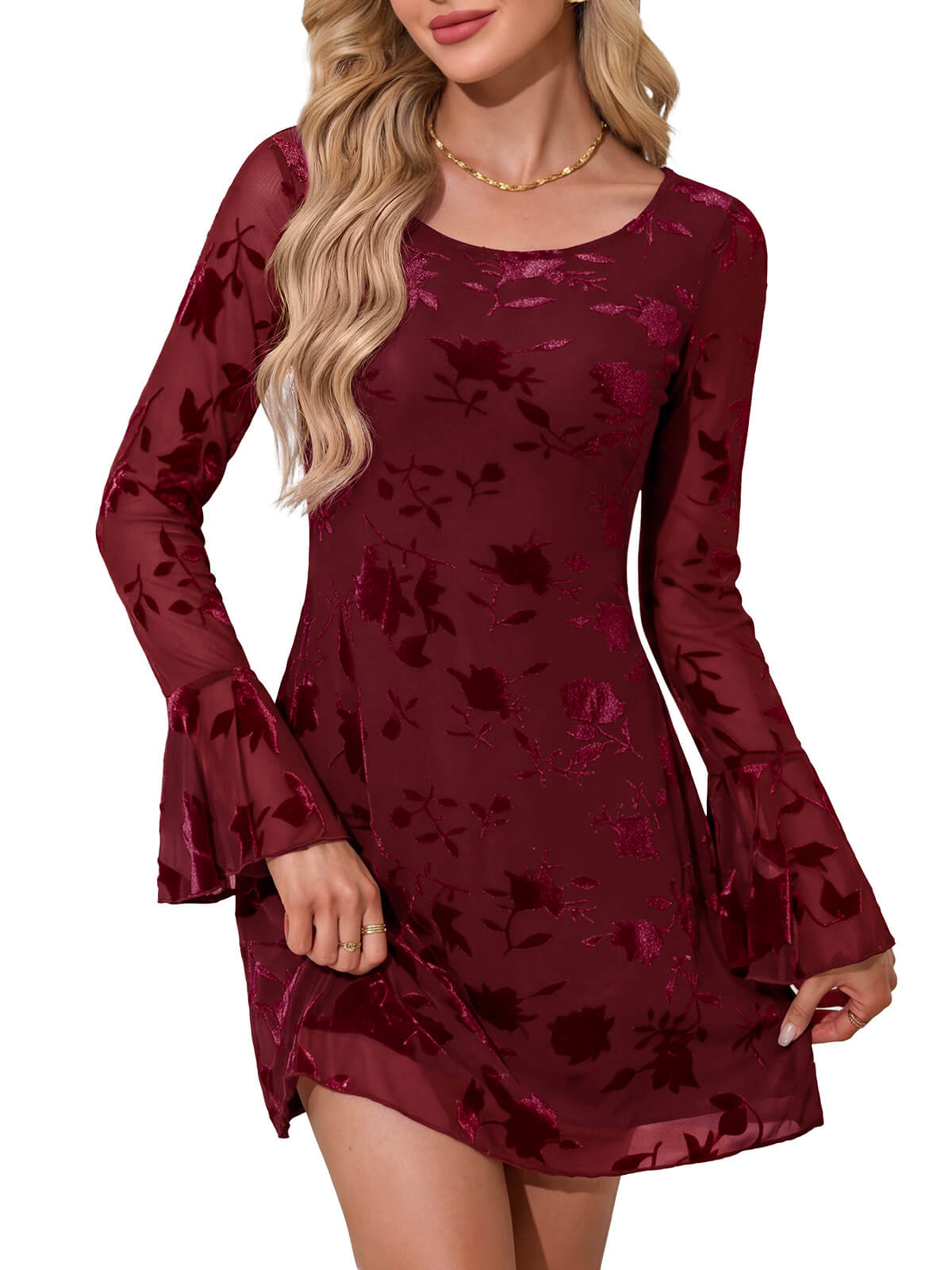 HEEKPEK Floral Flare Sleeve Round-Neck Maxi Dress