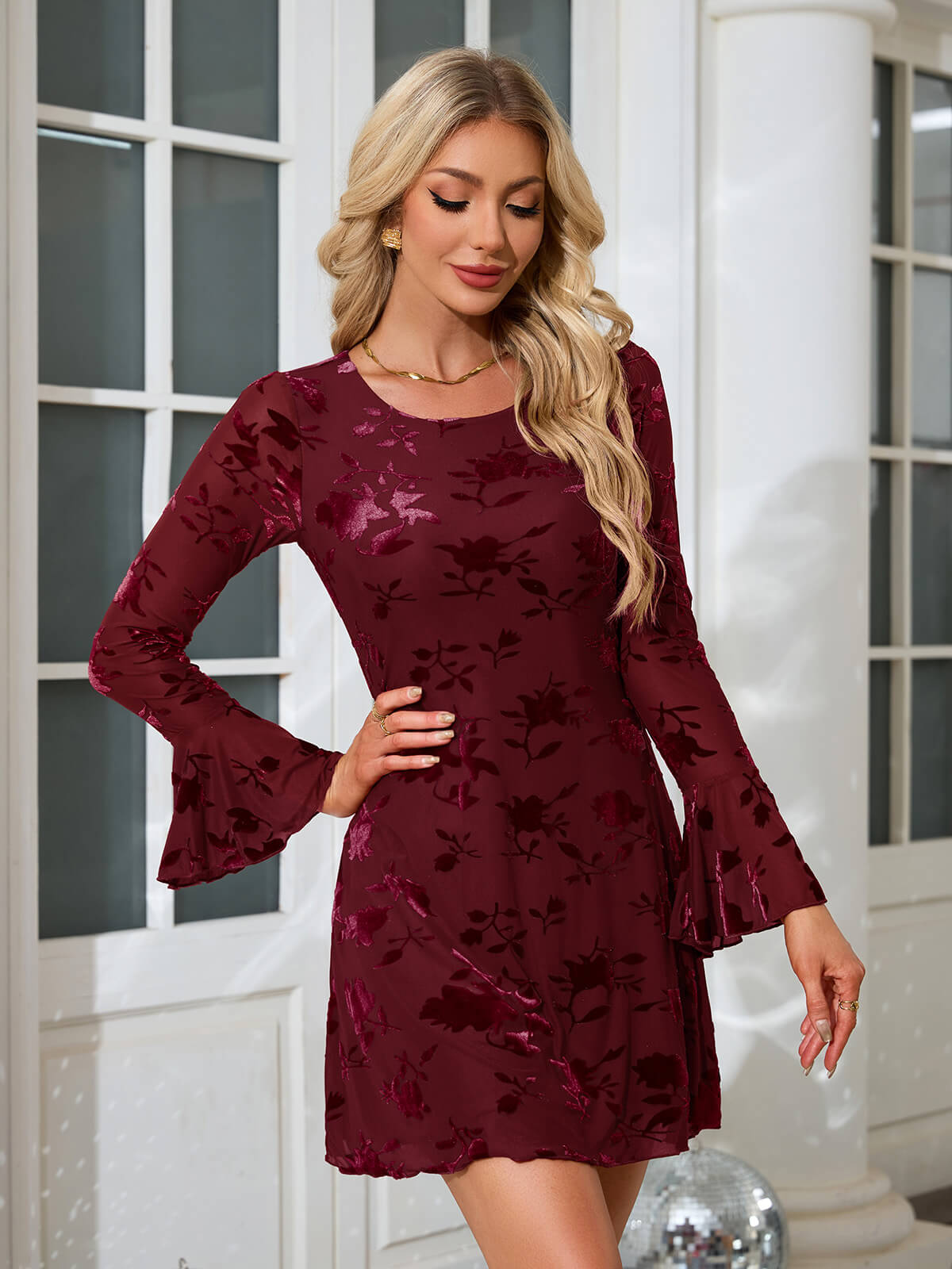 HEEKPEK Floral Flare Sleeve Round-Neck Maxi Dress
