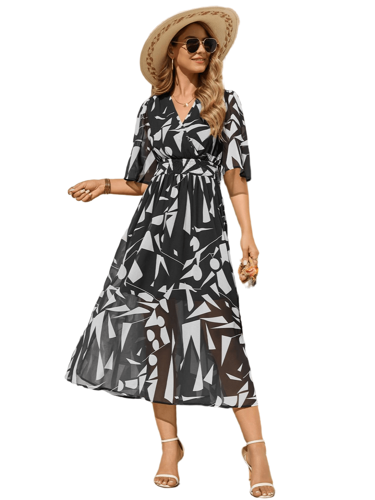 HEEKPEK Floral V-Neck Pleated Maxi Dress