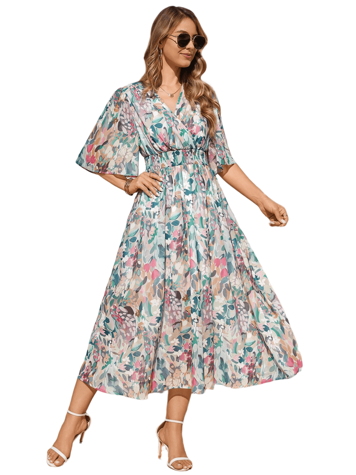 HEEKPEK Floral V-Neck Pleated Maxi Dress