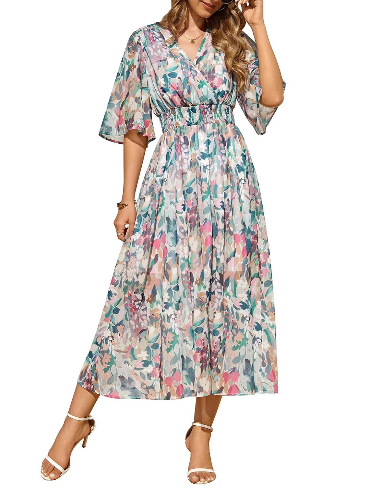 HEEKPEK Floral V-Neck Pleated Maxi Dress