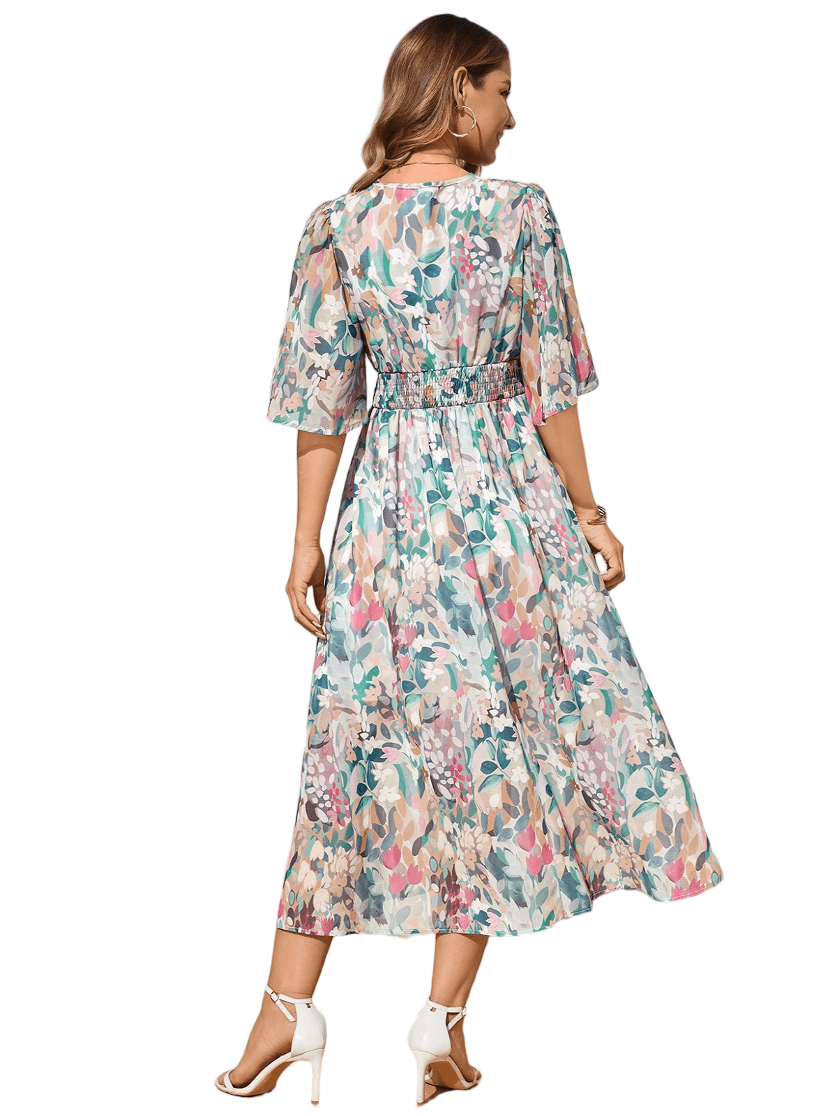 HEEKPEK Floral V-Neck Pleated Maxi Dress