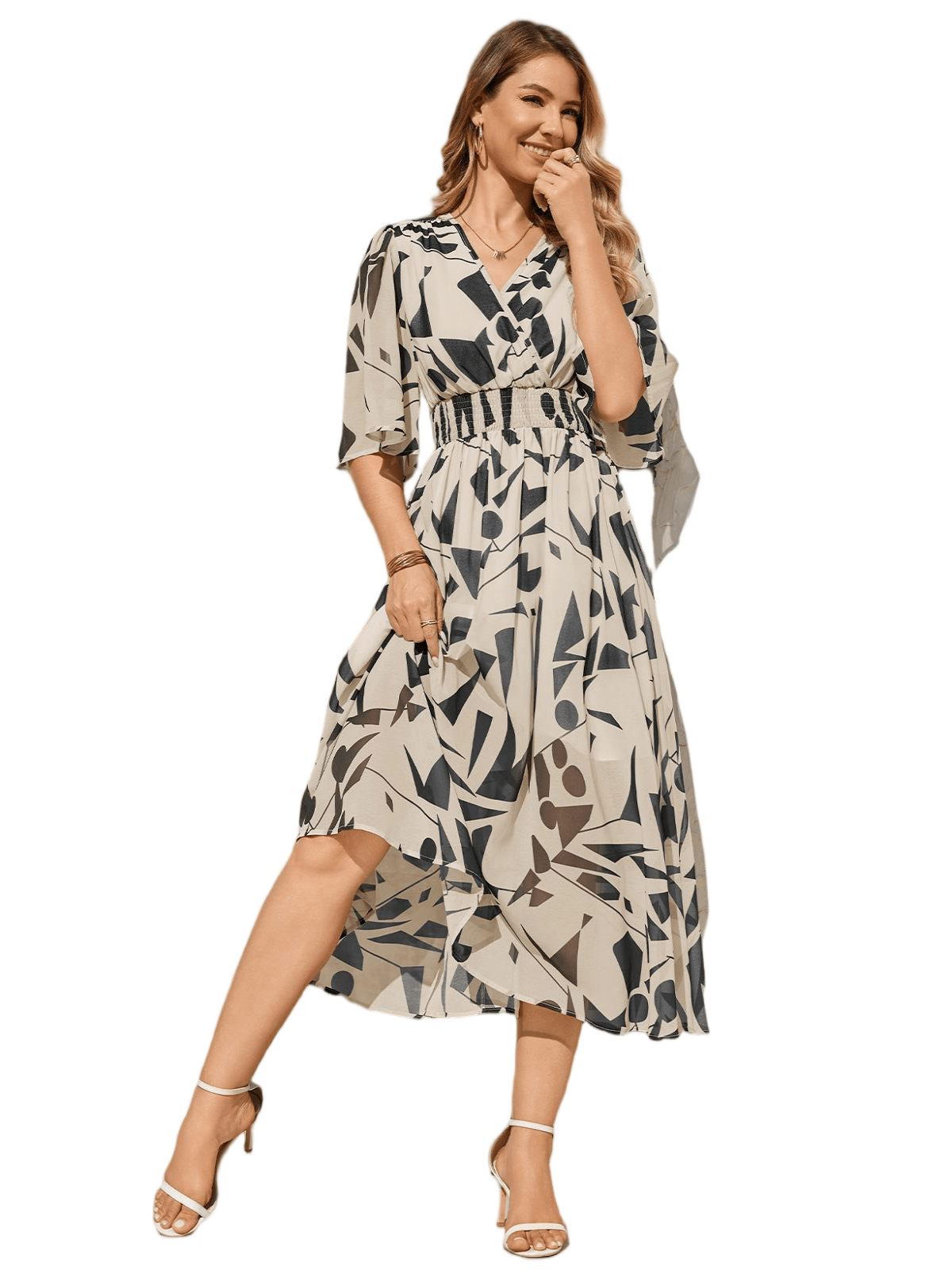 HEEKPEK Floral V-Neck Pleated Maxi Dress