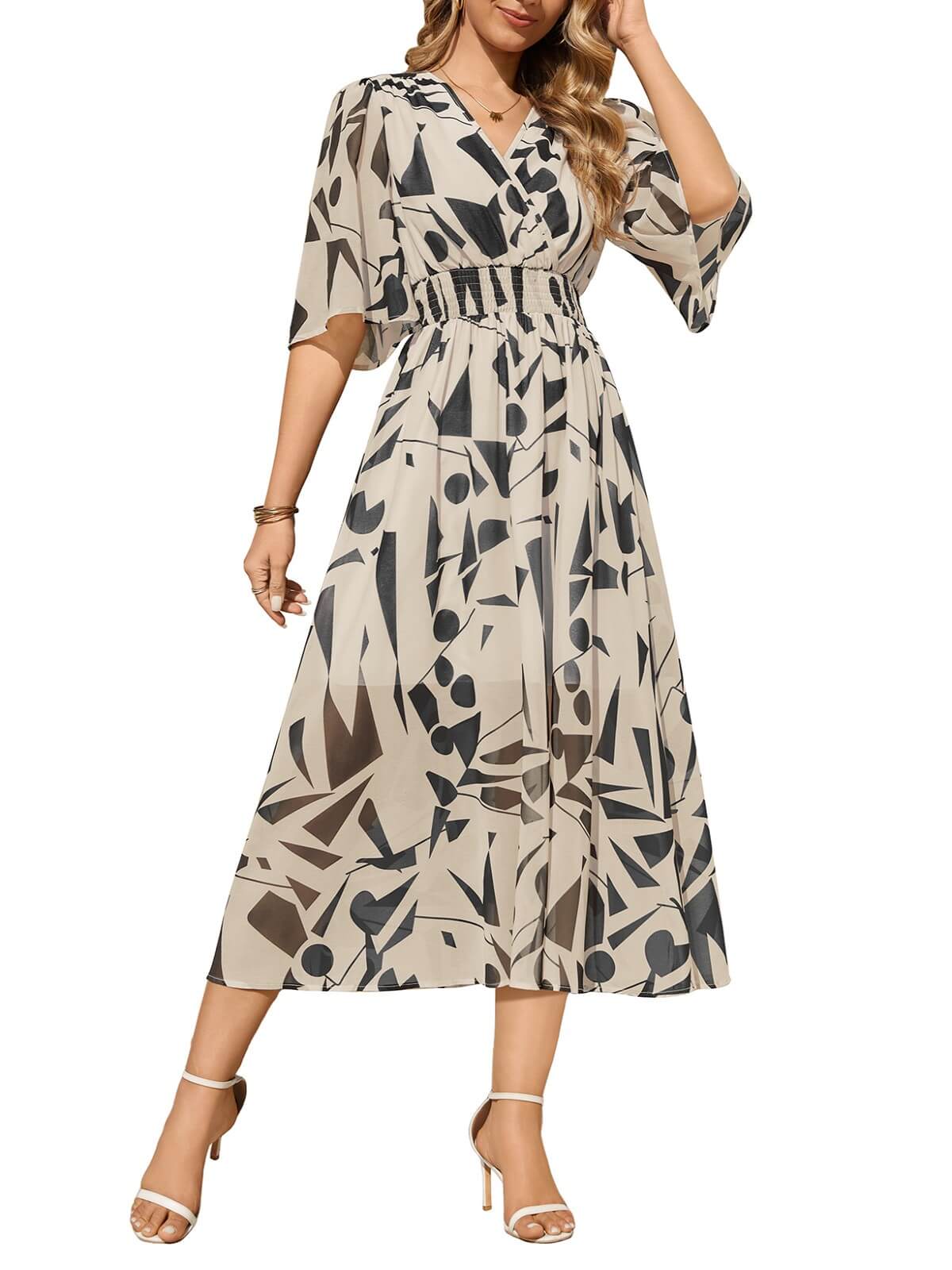 HEEKPEK Floral V-Neck Pleated Maxi Dress