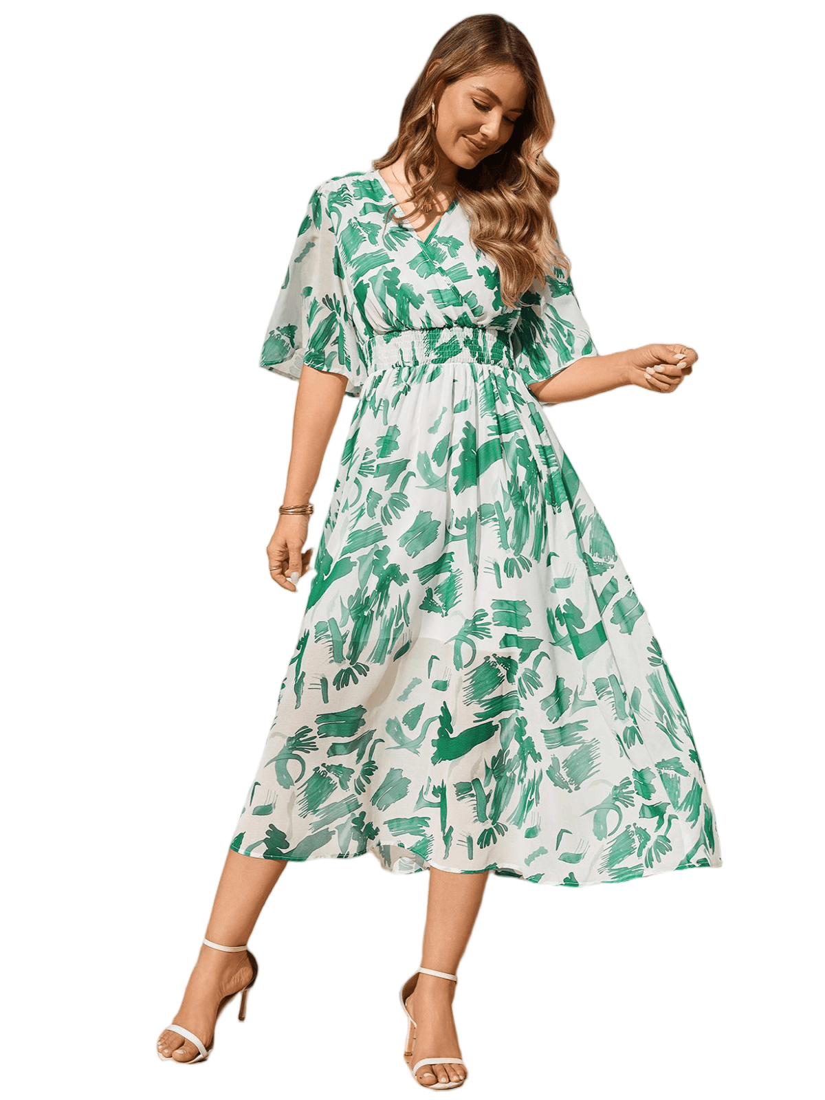 HEEKPEK Floral V-Neck Pleated Maxi Dress