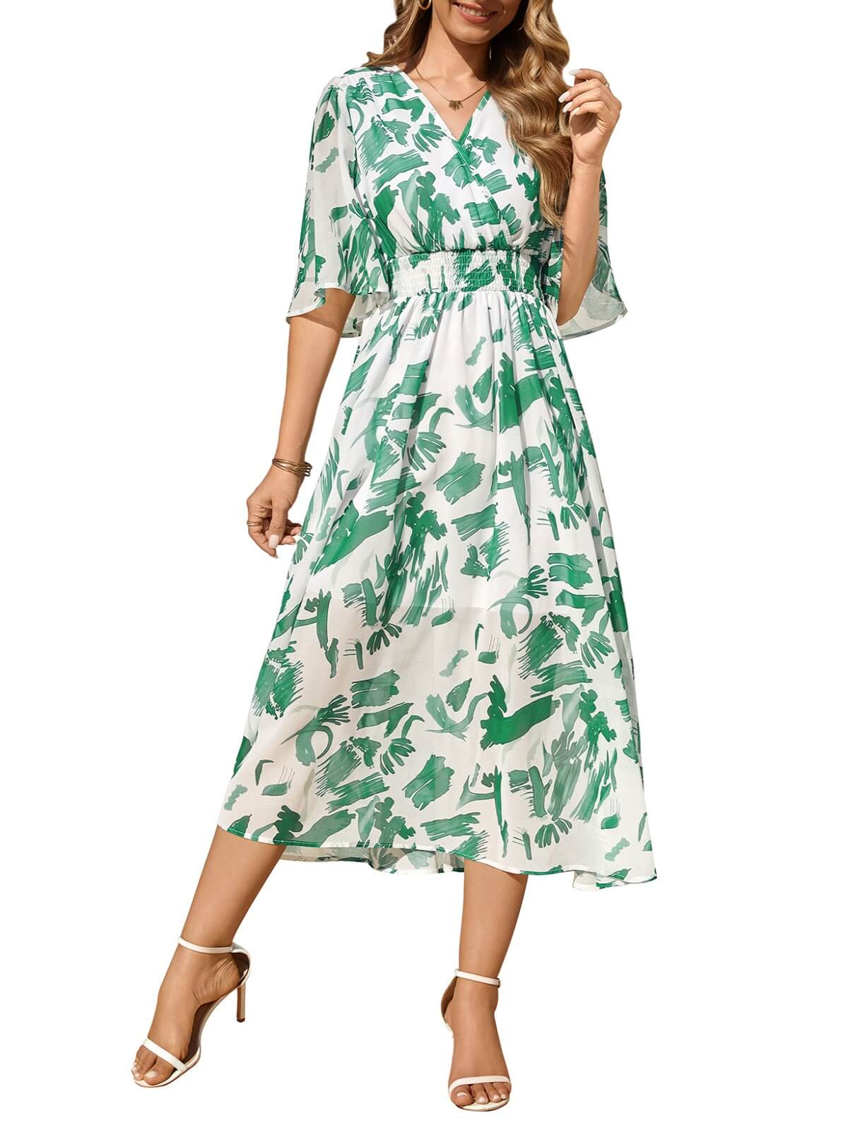 HEEKPEK Floral V-Neck Pleated Maxi Dress
