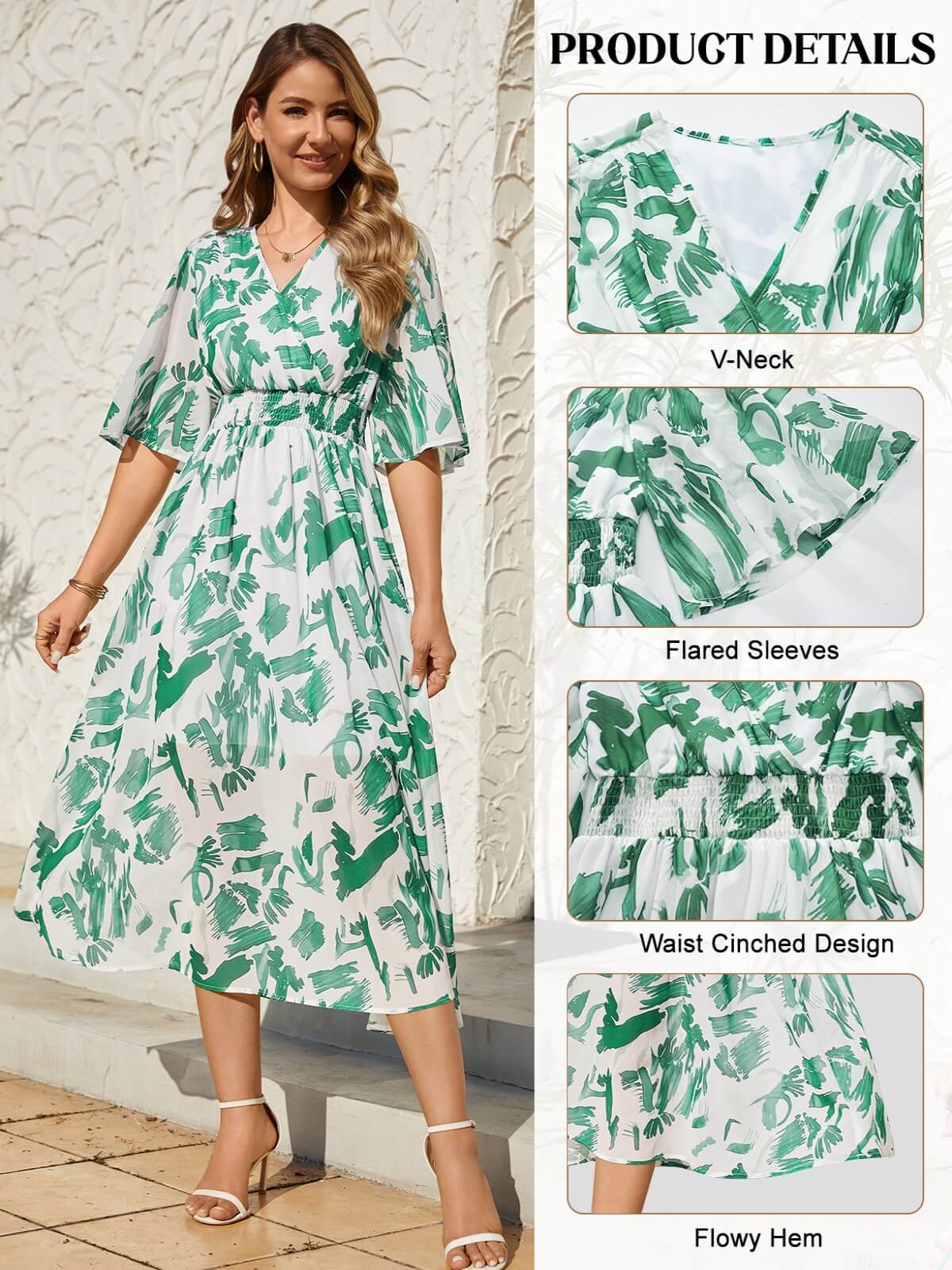 HEEKPEK Floral V-Neck Pleated Maxi Dress