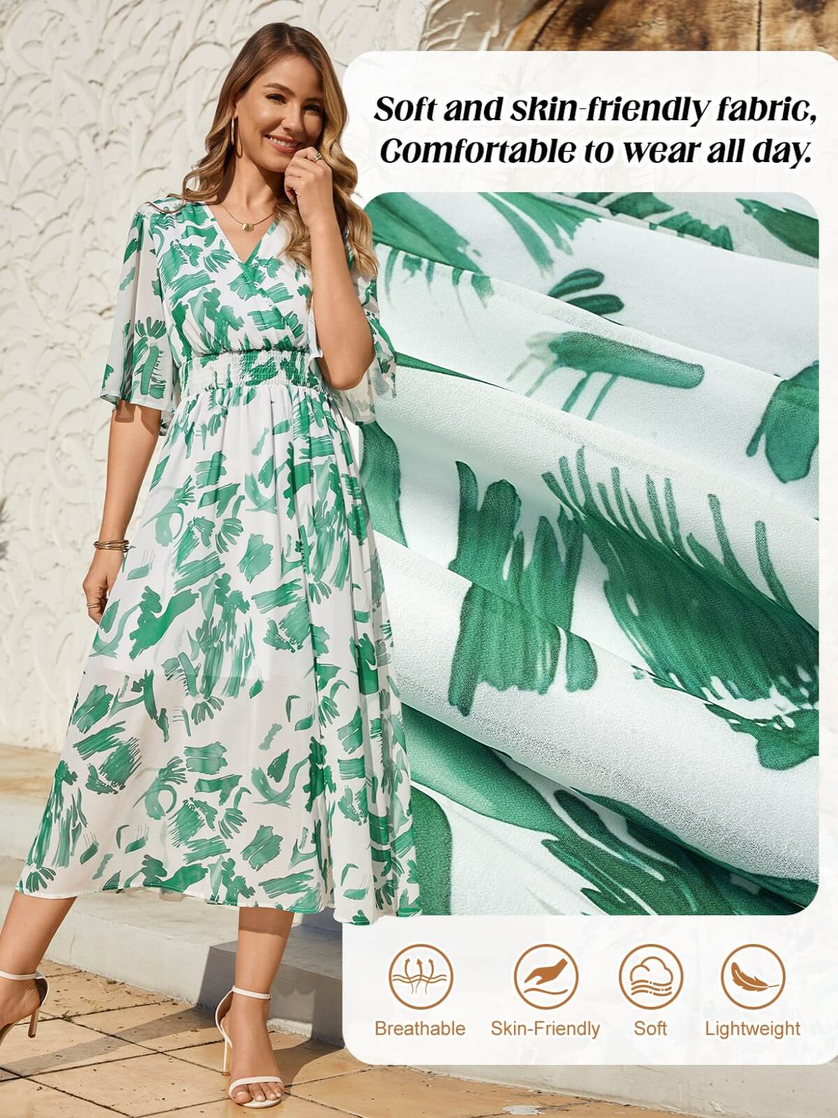 HEEKPEK Floral V-Neck Pleated Maxi Dress