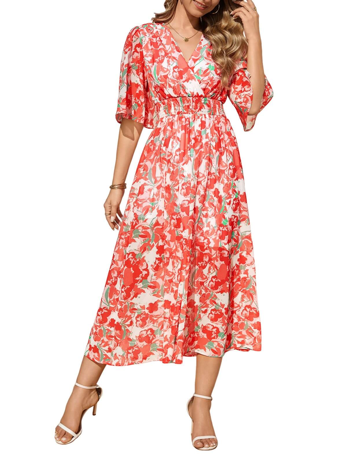 HEEKPEK Floral V-Neck Pleated Maxi Dress