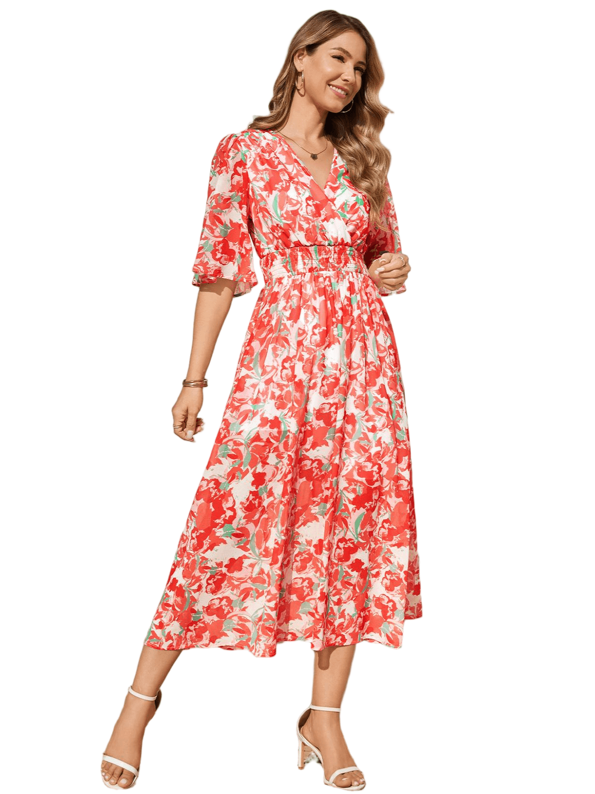 HEEKPEK Floral V-Neck Pleated Maxi Dress