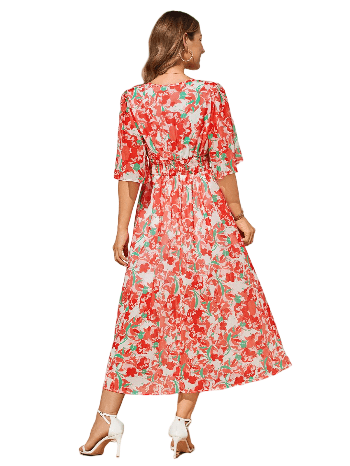 HEEKPEK Floral V-Neck Pleated Maxi Dress