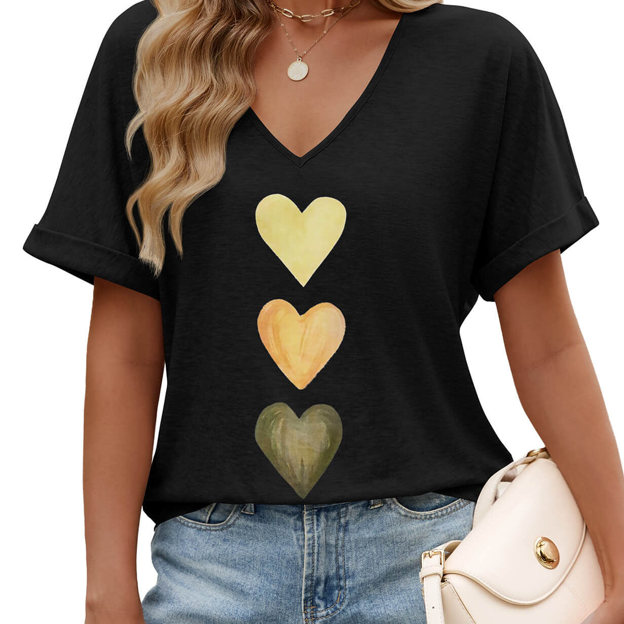 Women's Deep V Neck Short Sleeve T-Shirt