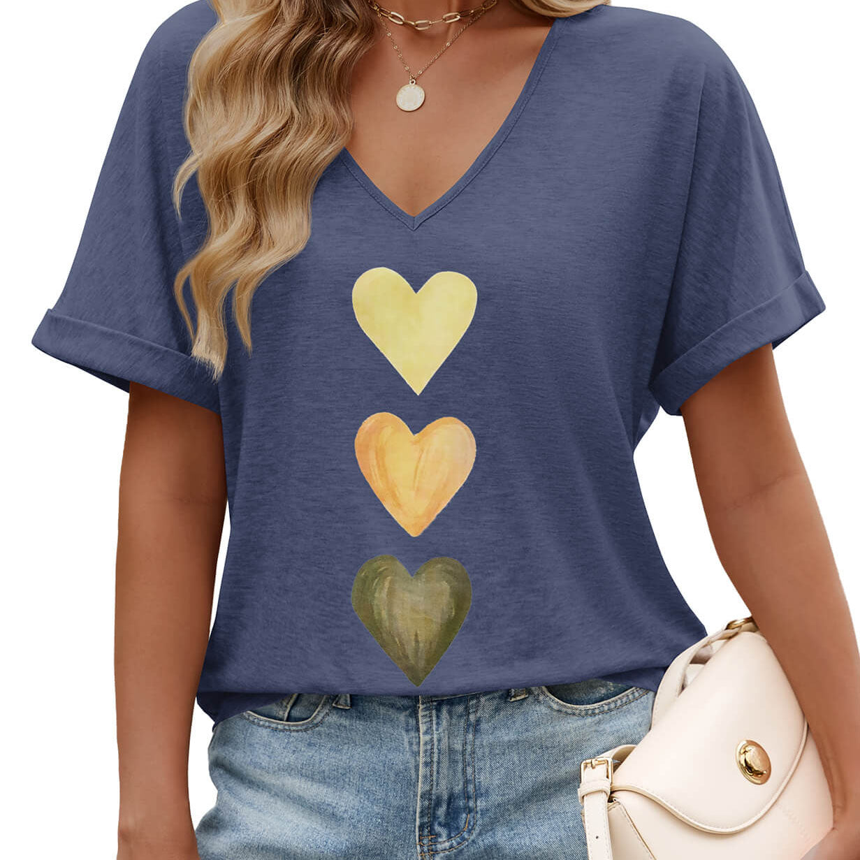Women's Deep V Neck Short Sleeve T-Shirt