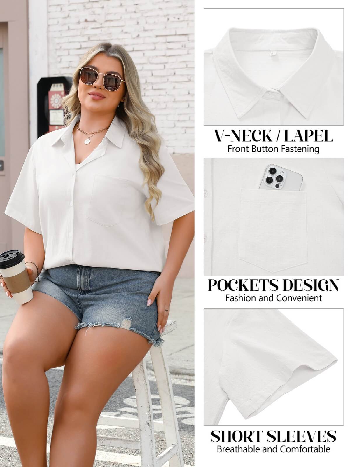 HEEKPEK Women’s Plus Size Cotton Linen Shirt