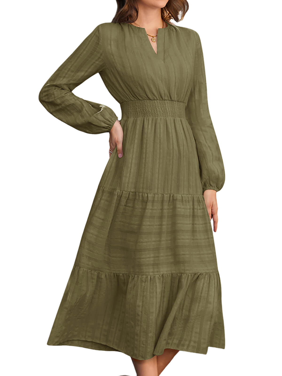 HEEKPEK Pure Cotton V-Neck Long Dress