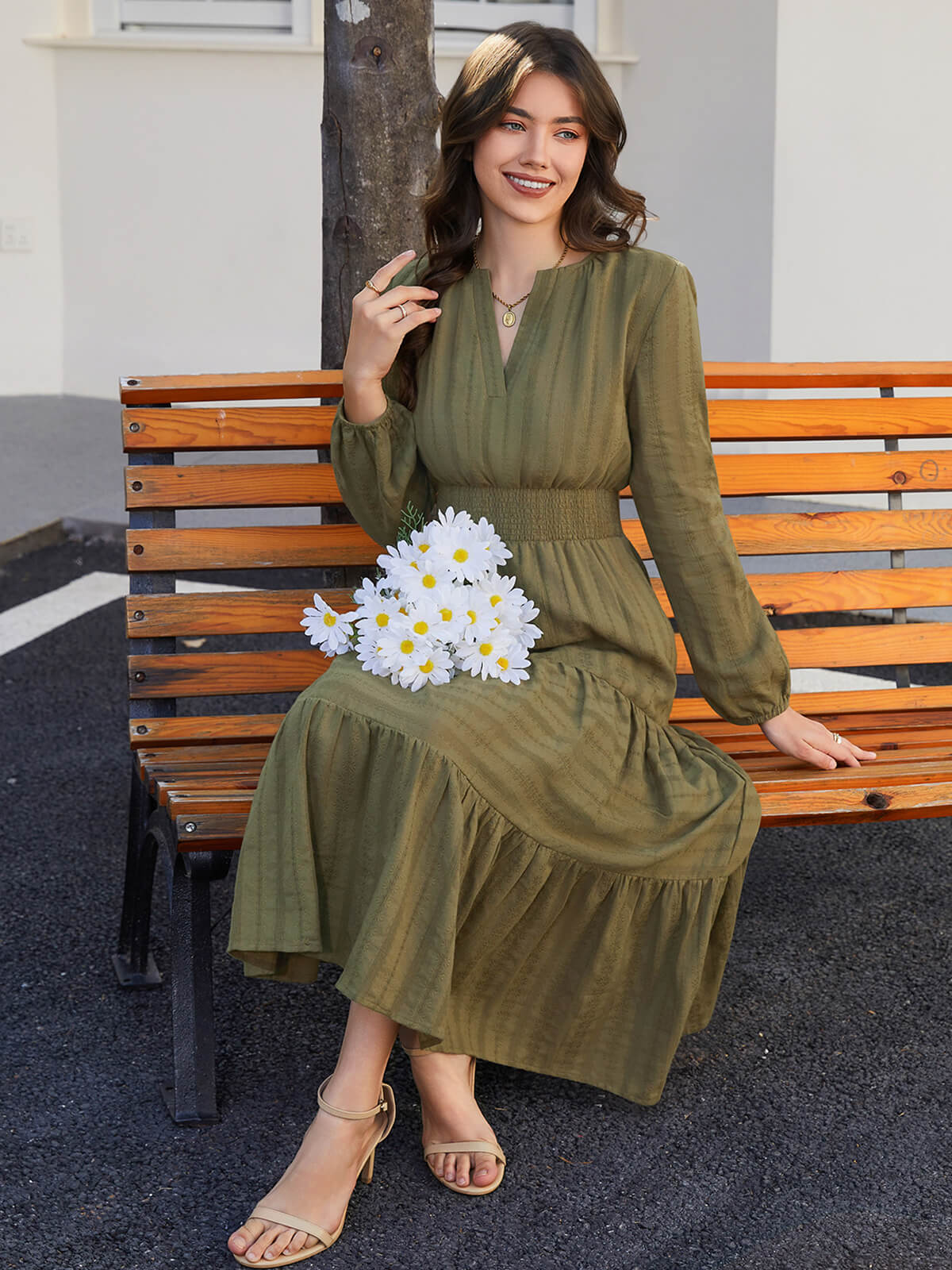 HEEKPEK Pure Cotton V-Neck Long Dress