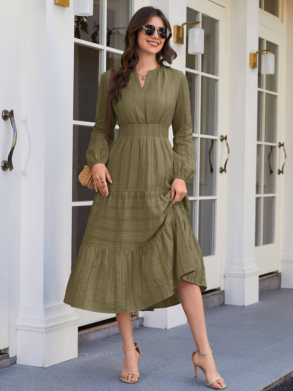 HEEKPEK Pure Cotton V-Neck Long Dress