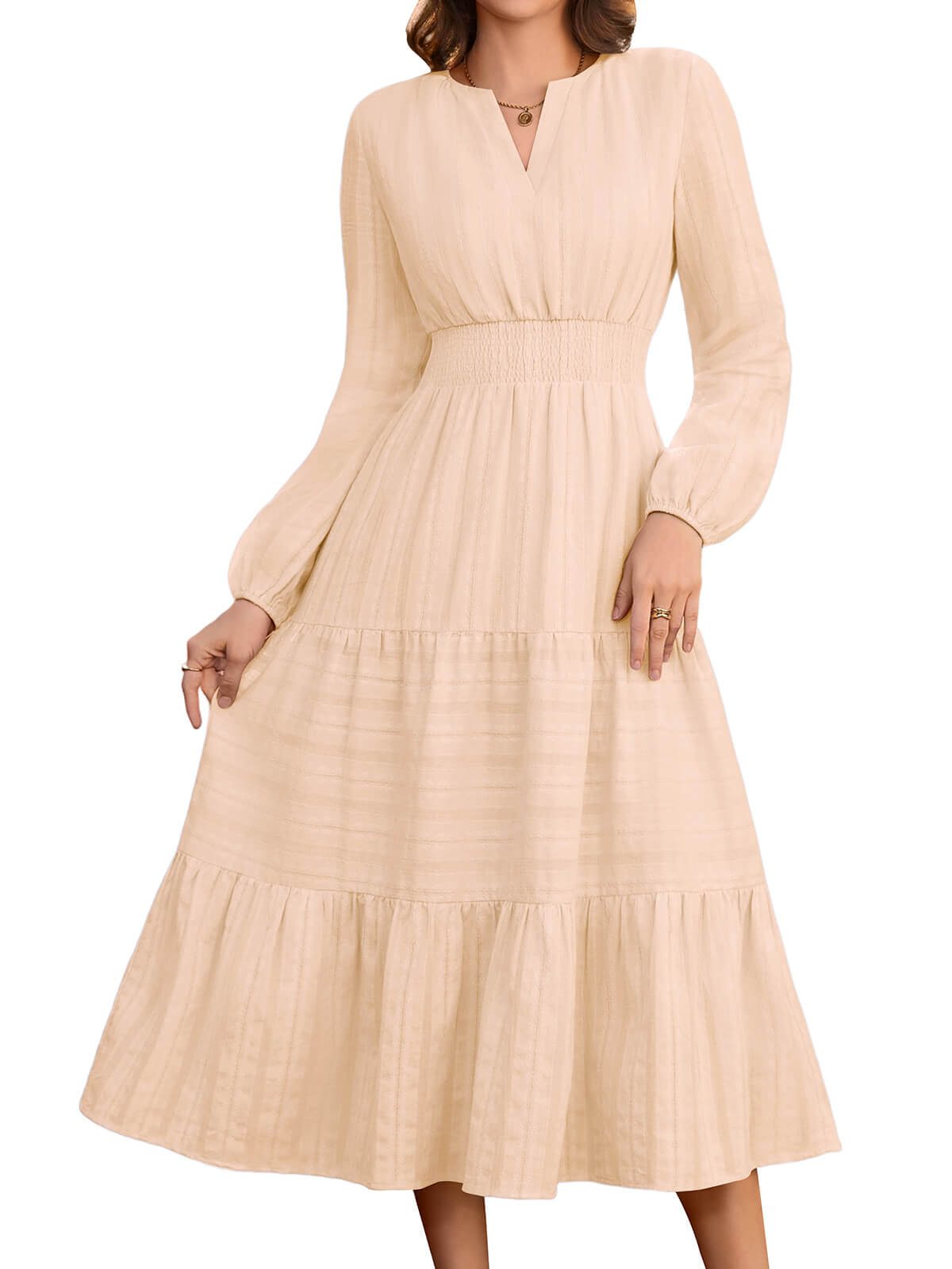 HEEKPEK Pure Cotton V-Neck Long Dress