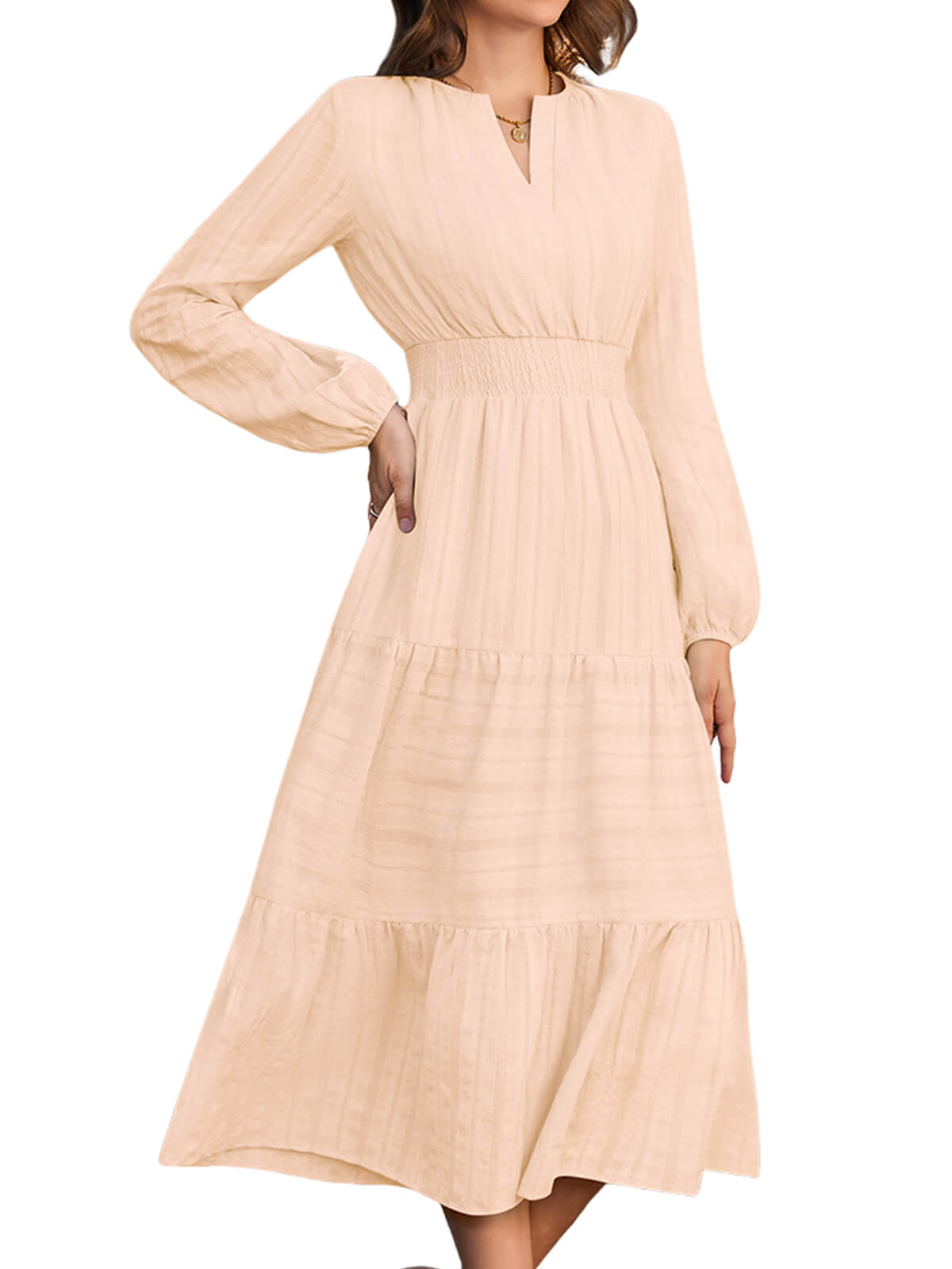 HEEKPEK Pure Cotton V-Neck Long Dress