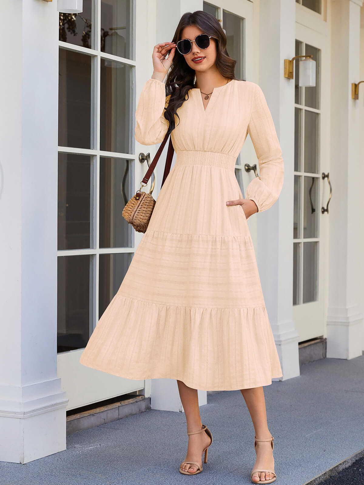 HEEKPEK Pure Cotton V-Neck Long Dress