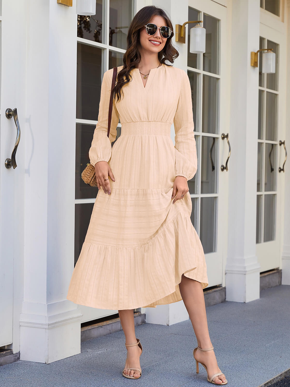 HEEKPEK Pure Cotton V-Neck Long Dress