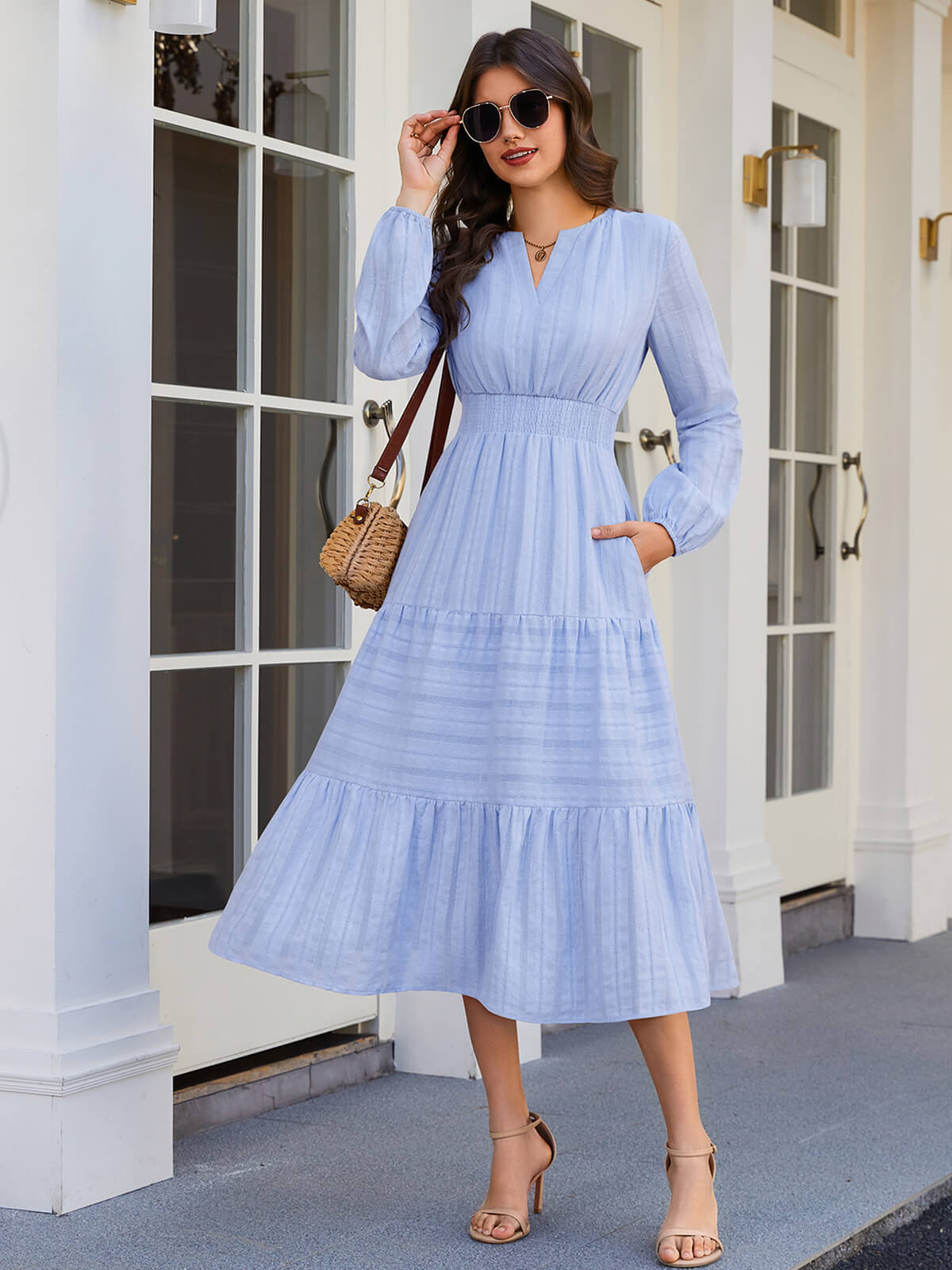 HEEKPEK Pure Cotton V-Neck Long Dress
