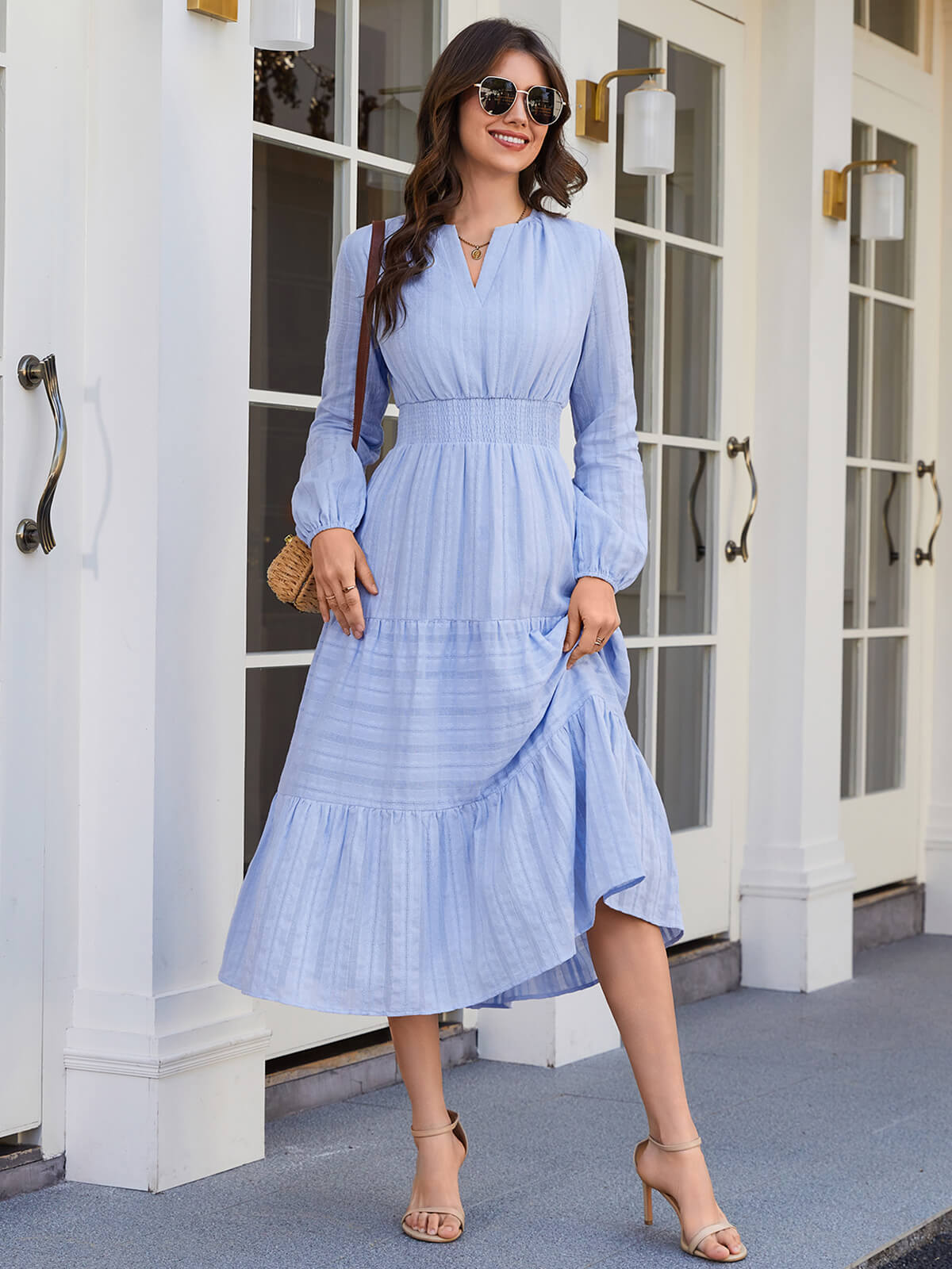 HEEKPEK Pure Cotton V-Neck Long Dress