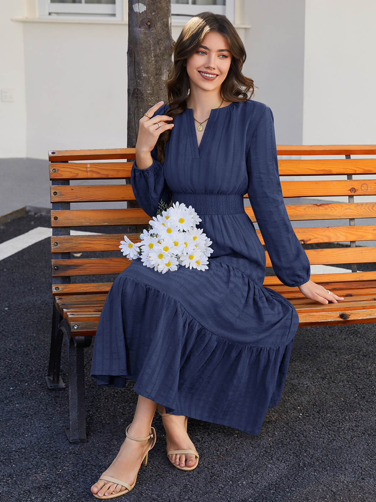 HEEKPEK Pure Cotton V-Neck Long Dress