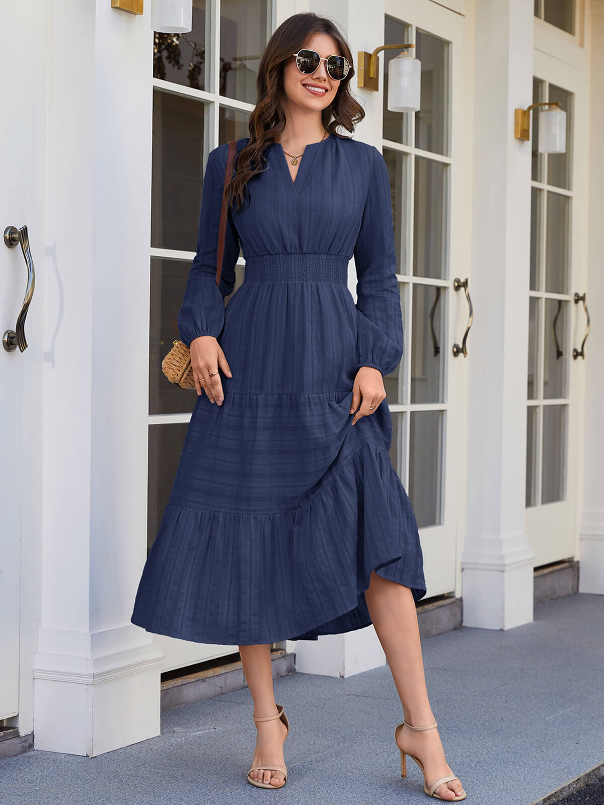HEEKPEK Pure Cotton V-Neck Long Dress