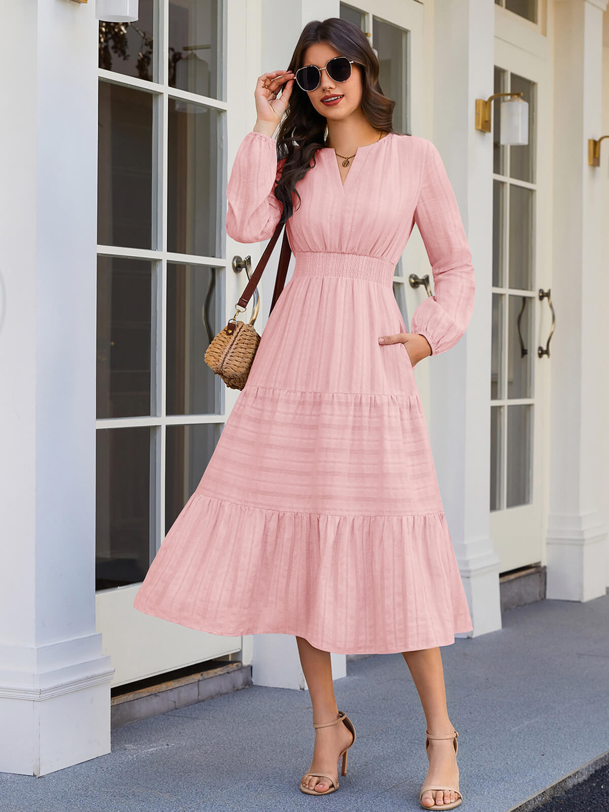 HEEKPEK Pure Cotton V-Neck Long Dress