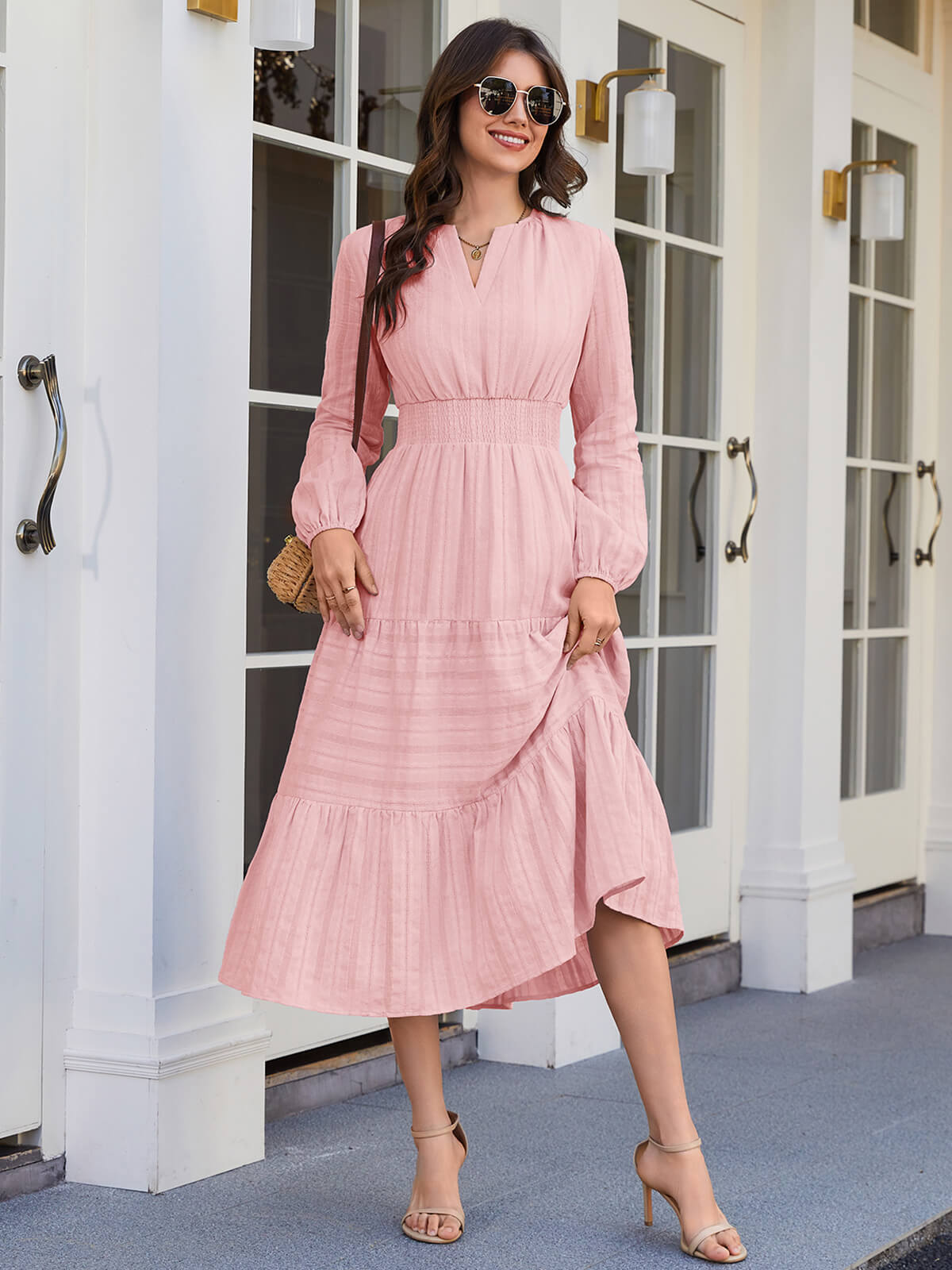 HEEKPEK Pure Cotton V-Neck Long Dress