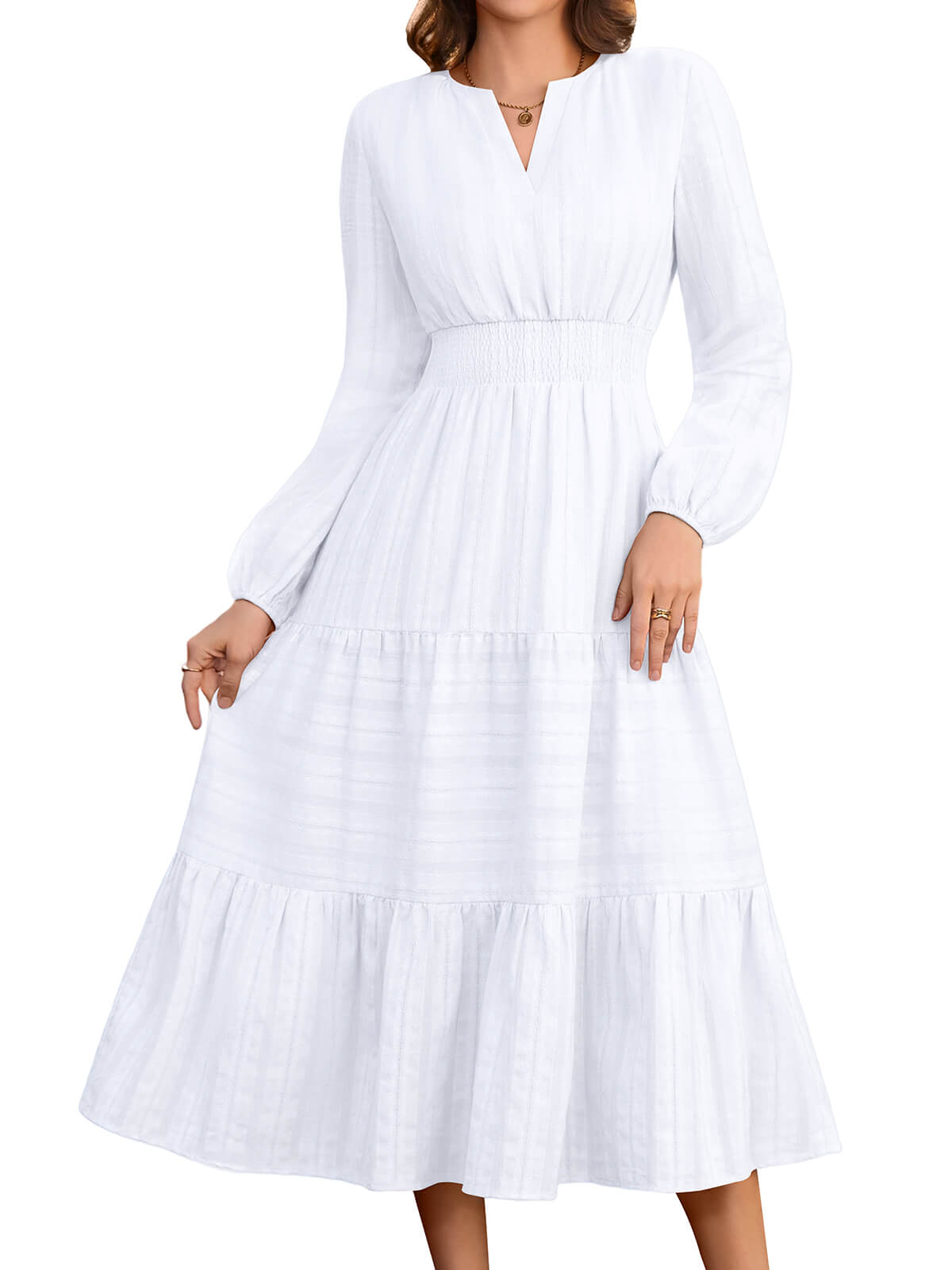 HEEKPEK Pure Cotton V-Neck Long Dress