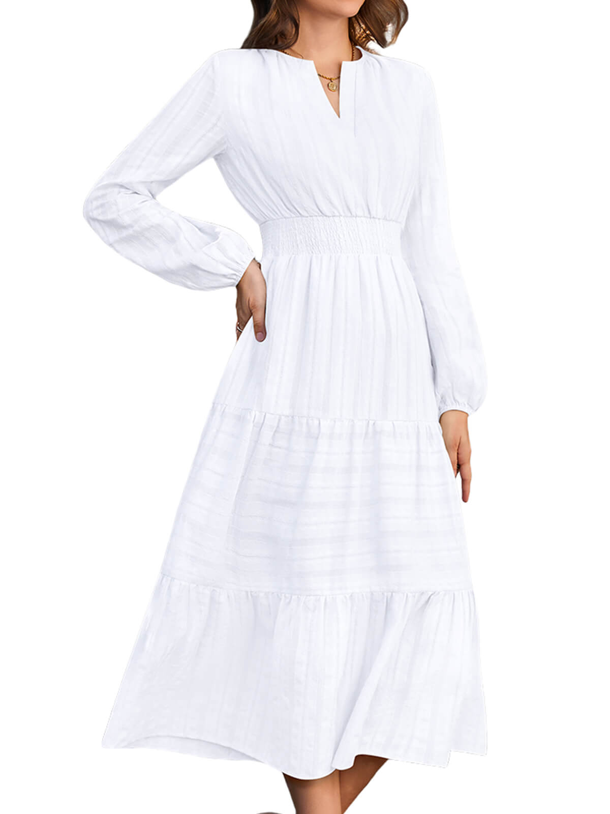HEEKPEK Pure Cotton V-Neck Long Dress