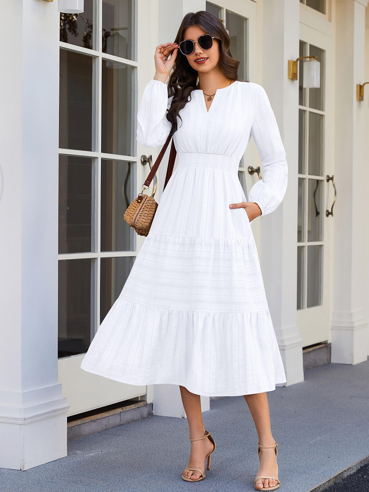 HEEKPEK Pure Cotton V-Neck Long Dress