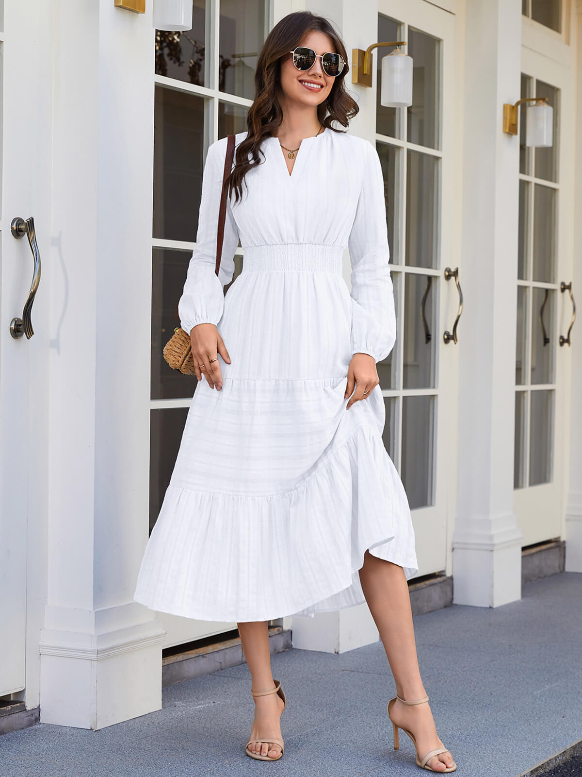 HEEKPEK Pure Cotton V-Neck Long Dress