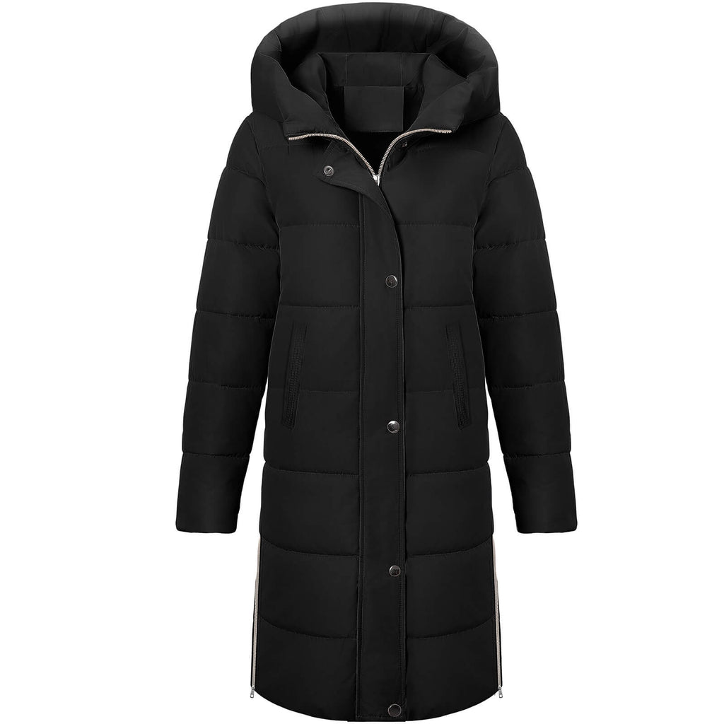 Black puffer coat with a hood