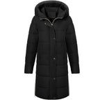 Black puffer coat with a hood
